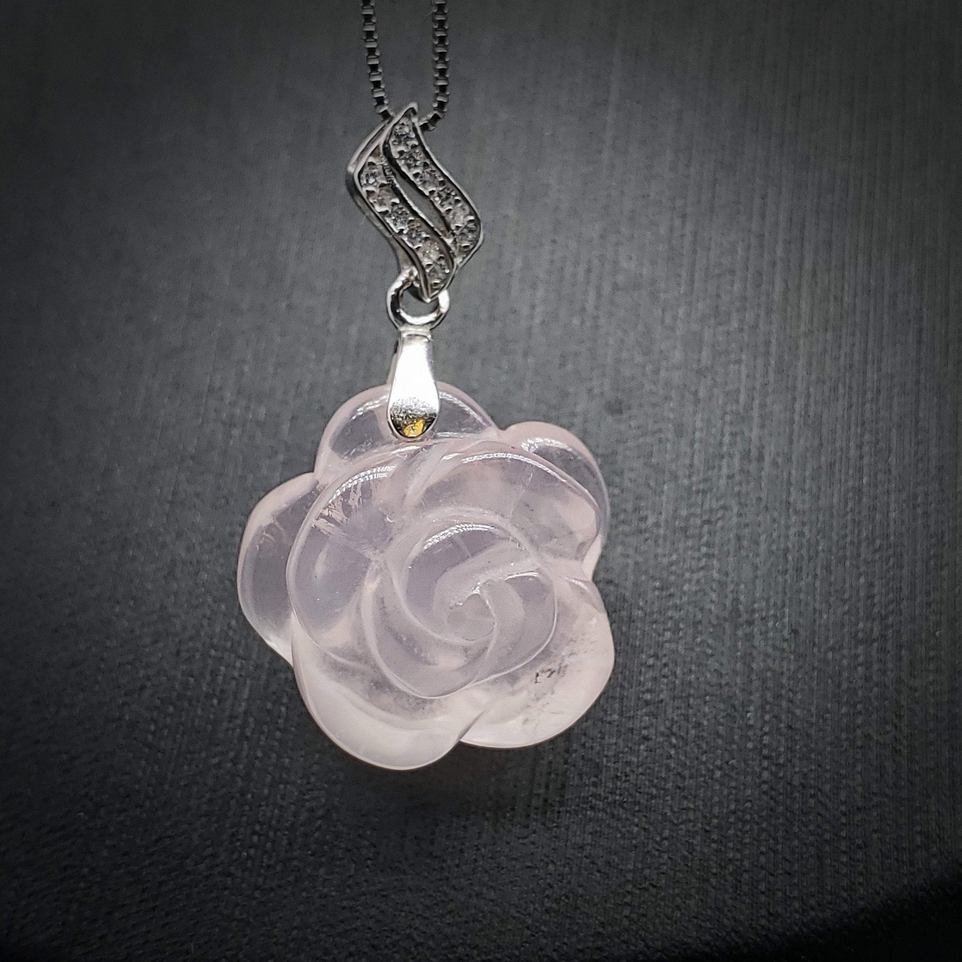 Rose Quartz Flower Pendant: Sterling Silver Heart Chakra Necklace chunky stone jewelry #2253