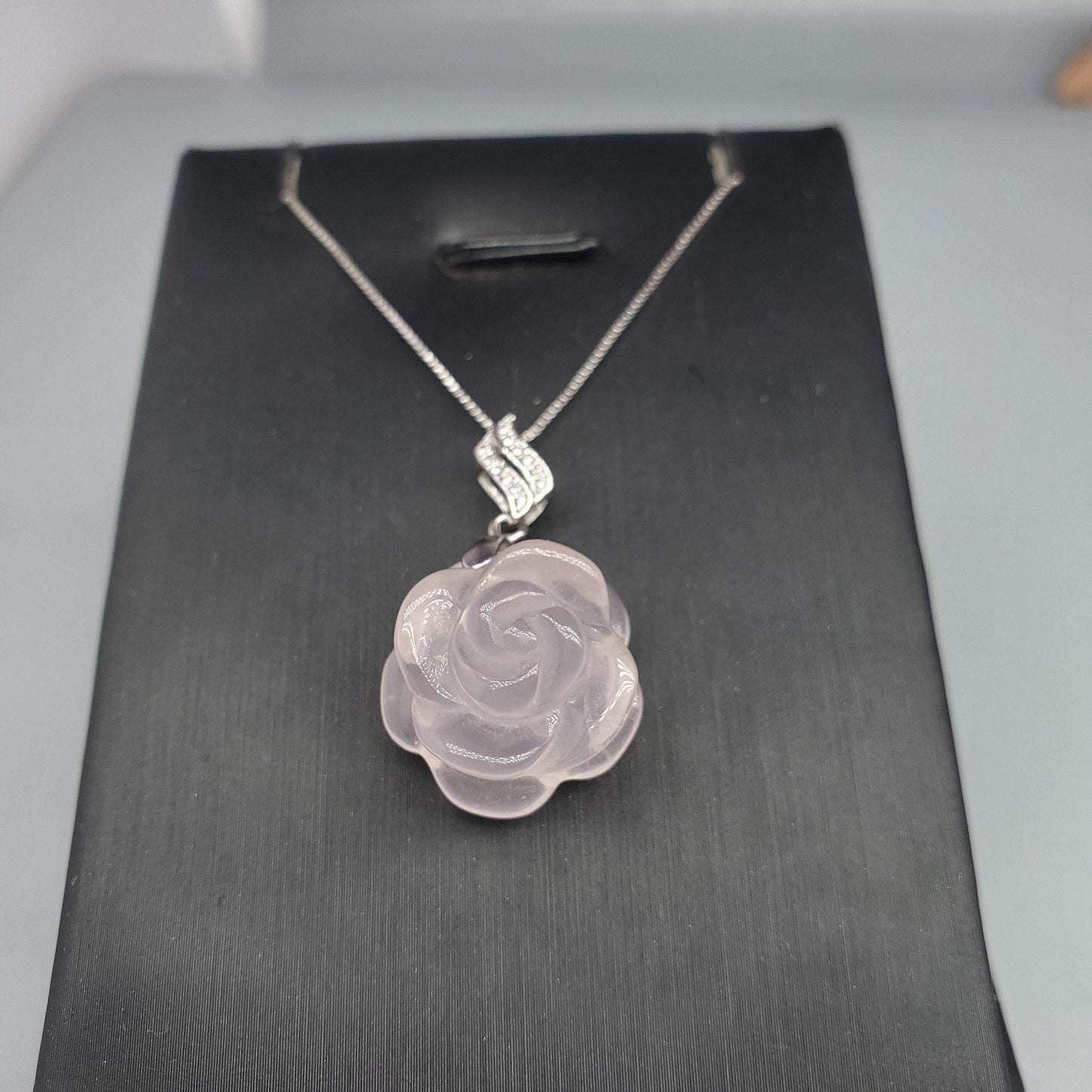 Rose Quartz Flower Pendant: Sterling Silver Heart Chakra Necklace chunky stone jewelry #2253