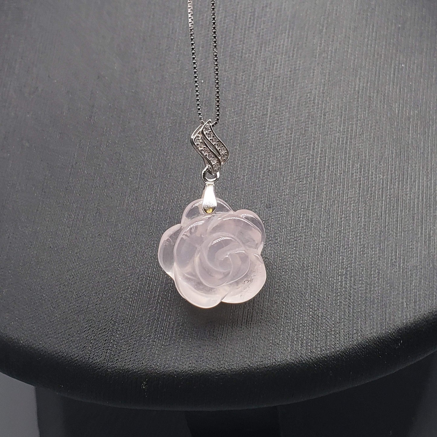 Rose Quartz Flower Pendant: Sterling Silver Heart Chakra Necklace chunky stone jewelry #2253