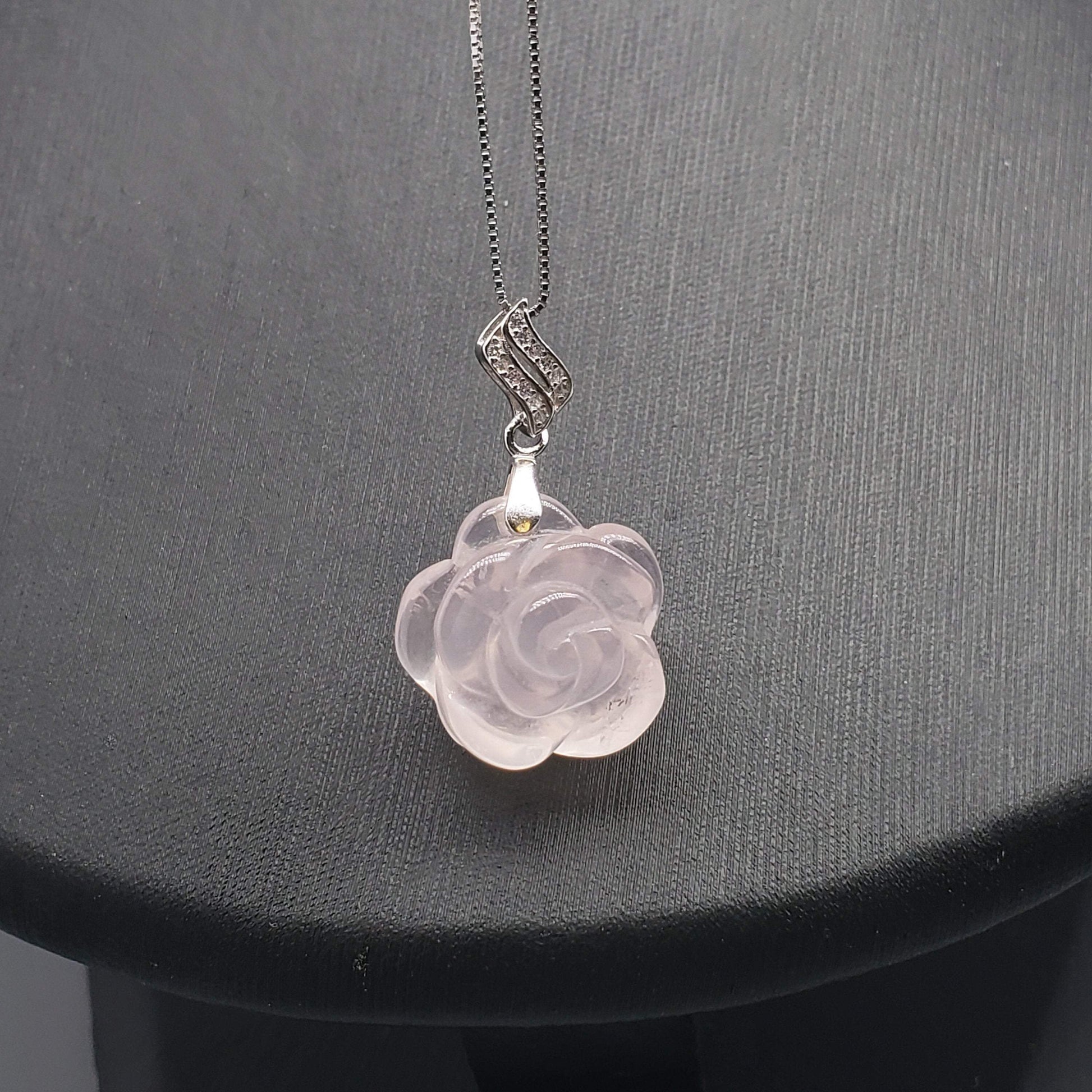 Rose Quartz Flower Pendant: Sterling Silver Heart Chakra Necklace chunky stone jewelry #2253