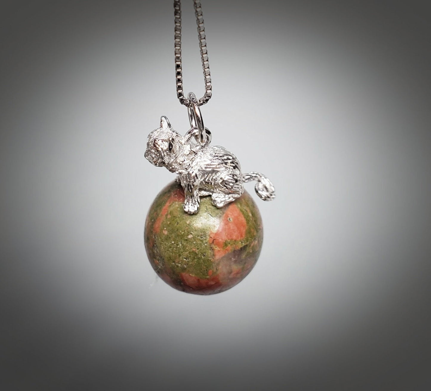 Unakite Cat Necklace: Sterling Silver Pet Jewelry chunky stone jewelry #2494