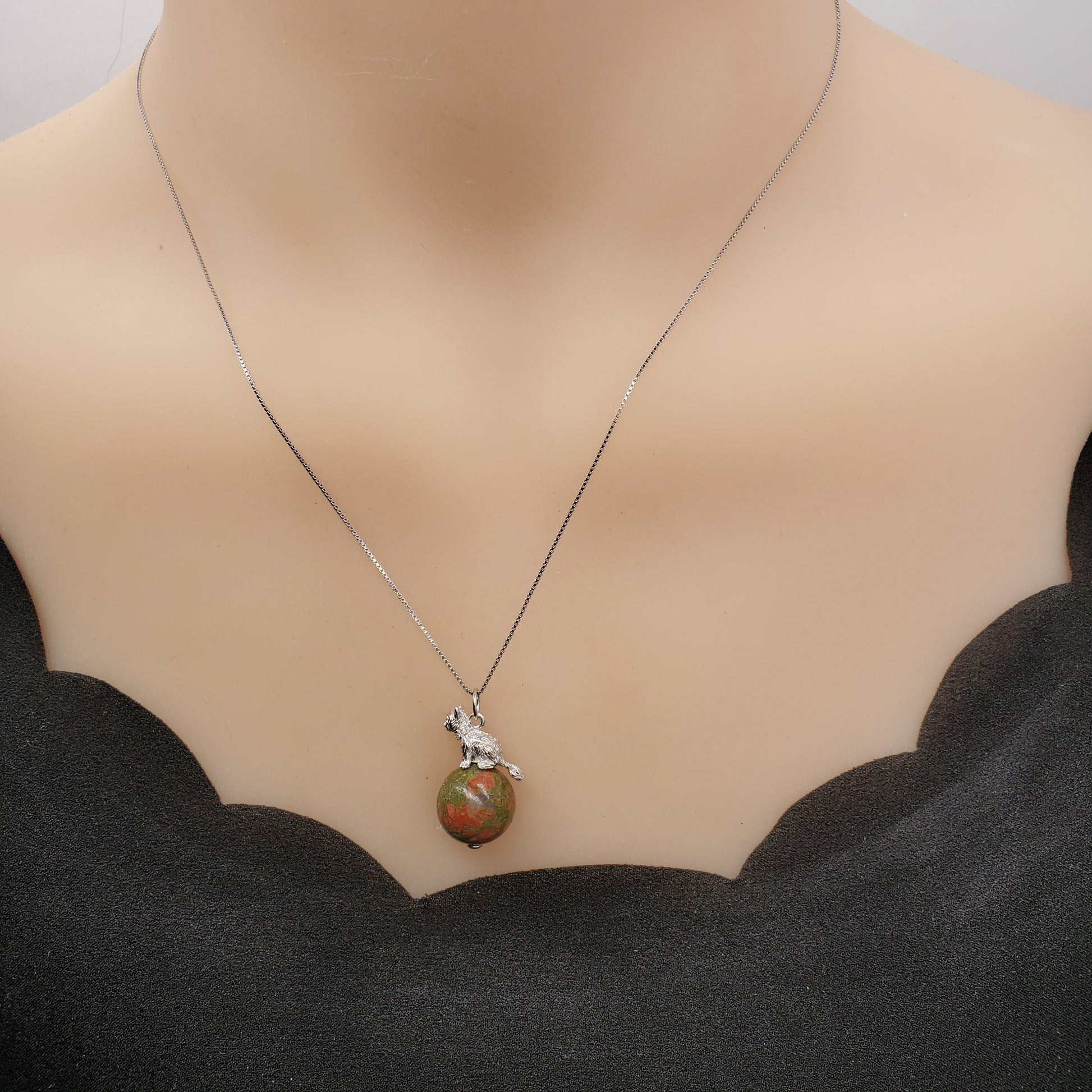 Unakite Cat Necklace: Sterling Silver Pet Jewelry chunky stone jewelry #2494