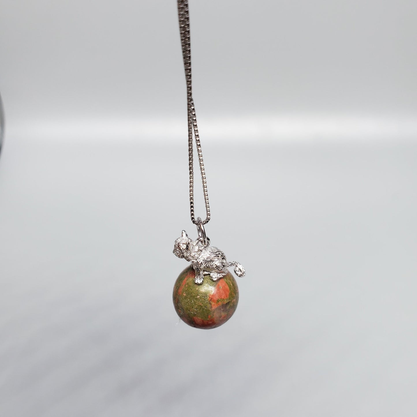 Unakite Cat Necklace: Sterling Silver Pet Jewelry chunky stone jewelry #2494