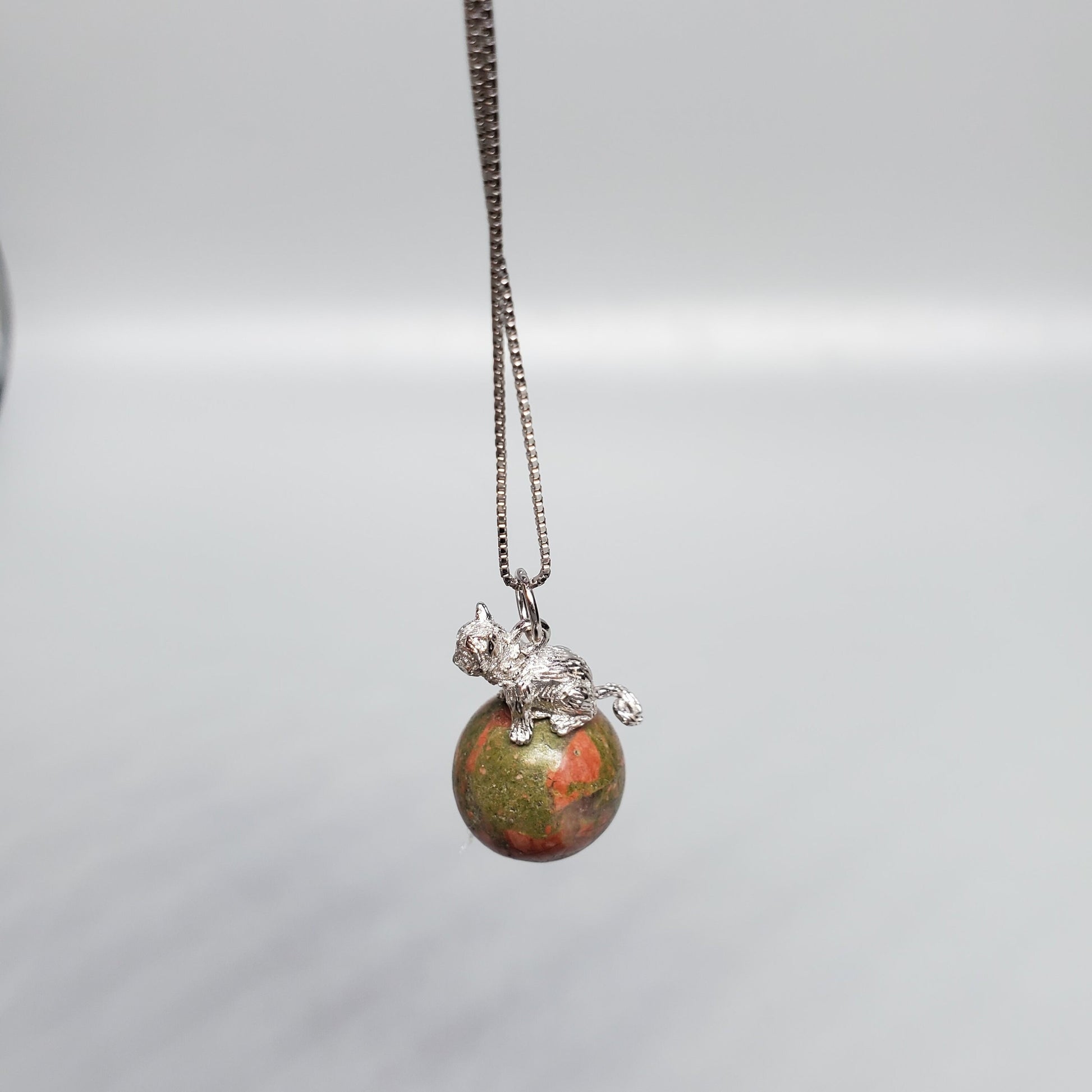 Unakite Cat Necklace: Sterling Silver Pet Jewelry chunky stone jewelry #2494