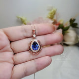 Tanzanite Necklace - Rose Gold 925 Sterling Silver Gemstone Flower Petal Leaf Pear Lab Created Tanzanite Pendant Jewelry #708