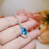 Sterling Silver Teardrop Swiss Blue Topaz Necklace 2.75 ct Teardrop Sim Gemstone 14k White Gold Plated Birthstone #933