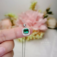 Tiny Square Green Emerald Necklace Sterling Silver May birthstone 6 MM Emerald Jewelry 043