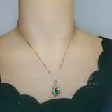 Teardrop Emerald Necklace Rose Gold Diamond Feather Leaf Green Gems Pendant Sterling Silver Pear Emerald Jewelry May Birthstone 2.75 CT #544