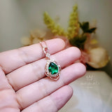Teardrop Emerald Necklace Rose Gold Diamond Feather Leaf Green Gems Pendant Sterling Silver Pear Emerald Jewelry May Birthstone 2.75 CT #544