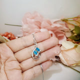 Swiss Blue Topaz Necklace - Sterling Silver Leaf Necklace - Blue Topaz Pendant #329