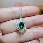 Oval Emerald Necklace - Life Spiral 1.5 CT Green Gemstone Pendant Spiritual Gemstone Flower Silver Gold Halo May Birthstone #641