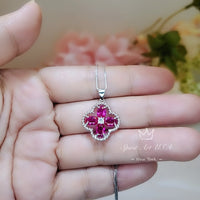 Ruby Necklace - Four Leaf Clover Red Ruby Pendant - 18KGP @ Sterling Silver - July Birthstone - Four leaf Clover Jewelry #131