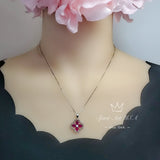 Ruby Necklace - Four Leaf Clover Red Ruby Pendant - 18KGP @ Sterling Silver - July Birthstone - Four leaf Clover Jewelry #131