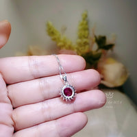 Red Ruby Necklace Sterling Silver - 8mm 2 CT Ruby Pendant - July Birthstone Princess Diana Style - Solitaire Round Gemstone Necklace #124