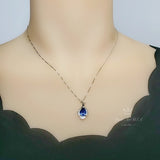 Tanzanite Necklace - 18KGP Sterling Silver Petal Jewelry - Solitaire Teardrop Genuine Lab Created Tanzanite Jewelry #426