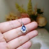 Tanzanite Necklace - 18KGP Sterling Silver Petal Jewelry - Solitaire Teardrop Genuine Lab Created Tanzanite Jewelry #426