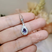 Tiny Teardrop Tanzanite Necklace - Sterling Silver Sim Dimond White Gold Plated Halo 0.5 CT Royal Blue Pear Pendant Minimalist Style 088