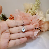 Tiny Teardrop Tanzanite Necklace - Sterling Silver Sim Dimond White Gold Plated Halo 0.5 CT Royal Blue Pear Pendant Minimalist Style 088