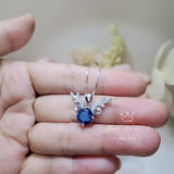 Blue Sapphire Necklace - 18KGP @ Sterling Silver - 2 CT Blue Sapphire Pendant - Gemstone Antler Deer Jewelry #340