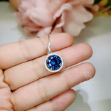 Halo 4 Ct Sapphire Necklace White Gold Plated Sterling Silver Sim Gemstone Round Lab Blue Gemstone Pendant Large Dainty September #507