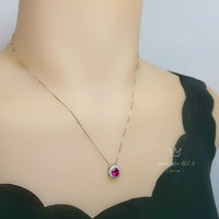 Tiny Red Ruby Necklace Sterling Silver - July Birthstone Mini Round Ruby Choker - 925 Minimalist Box Chain Luck Circle Gemstone Pendant 042