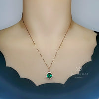 Large Rose Gold Emerald Necklace - 4 CT Round Green Emerald Gemstone Pendant - Sterling Silver Circle Halo Green Gemstone Jewelry #444