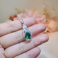 Large Emerald Necklace - Sterling Silver Flower Emerald Pendant - Lab Created Green Gemstone May Birthstone Jewelry #242