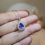 Tiny Genuine Amethyst Necklace - Sterling Silver Teardrop Gemstone 1.2 CT Amethyst Pendant February Birthstone - Halo Jewelry #357