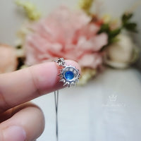 Tiny Blue Opal Necklace, Gemstone Sunflower Princess Diana Style Sterling Silver Halo 6 mm Blue Opal Pendant Jewelry #002