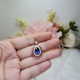 Tanzanite Necklace - Rose Gold 925 Sterling Silver Gemstone Flower Petal Leaf Pear Lab Created Tanzanite Pendant Jewelry #708