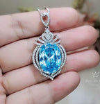 Large Aquamarine Necklace - 18KGP @ Sterling Silver - 14 ct Oval Cut Blue Aquamarine Pendant #915