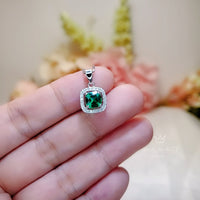 Tiny Square Green Emerald Necklace Sterling Silver May birthstone 6 MM Emerald Jewelry 043