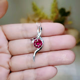 Sterling Silver Bow Ruby Necklace White Gold coated Swirl Infinity S 2 CT Red Ruby Pendant July Birthstone #941