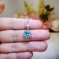 Gemstone Star Blue Aquamarine Necklace - White Gold plated Sterling Silver 2.2 CT Sky Blue Gemstone Pendant Tiny Dainty March Birthstone 097