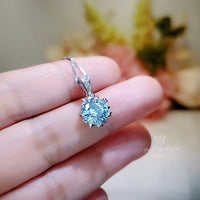 Gemstone Star Blue Aquamarine Necklace - White Gold plated Sterling Silver 2.2 CT Sky Blue Gemstone Pendant Tiny Dainty March Birthstone 097