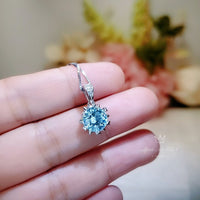 Gemstone Star Blue Aquamarine Necklace - White Gold plated Sterling Silver 2.2 CT Sky Blue Gemstone Pendant Tiny Dainty March Birthstone 097