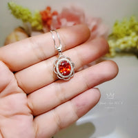 Sunstone Necklace - Sterling Silver Flower Style - Tangerine Orange Sapphire Pendant - Red Orange Sunstone Jewelry - 18KGP #265