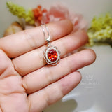 Sunstone Necklace - Sterling Silver Flower Style - Tangerine Orange Sapphire Pendant - Red Orange Sunstone Jewelry - 18KGP #265