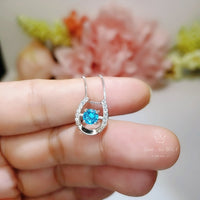 Tiny Blue Topaz Necklace Sterling Silver Swiss Blue Topaz Pendant, Tiny Topaz Hoof Horseshoe Stone Choker Horse shoe jewelry 073