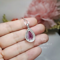 Large Teardrop Red Ruby Necklace - Sterling Silver 5.5 CT Red Corundum Ruby Pendant - 18KGP #613