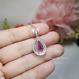 Large Teardrop Red Ruby Necklace - Sterling Silver 5.5 CT Red Corundum Ruby Pendant - 18KGP #613