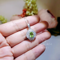 Genuine Peridot Necklace - 18kgp @ Sterling Silver Natural Green Peridot Olivine Necklace - August Birthstone Anniversary Green #619