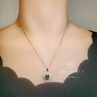 Large Green Peridot Necklace - Double Halo Gemstone 3 CT Peridot Pendant - White Gold coated Sterling Silver - Peridot Jewelry #572