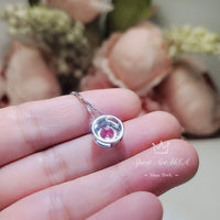 Tiny Round Pink Tourmaline Choker Necklace - Sterling Silver Gemstone lucky circle pink tourmaline pendant 059