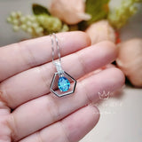 Geometric Blue Topaz Necklace - Sterling Silver Hexagon Teardrop - Blue Topaz Pendant Tiny Minimalist Dynamic stone Jewelry 18KGP 060