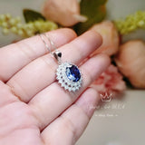 Large Tanzanite Necklace Double Layer Gemstone Halo 2.8 CT Tanzanite Pendant Sterling Silver White Gold Plated Blue Gemstone #730