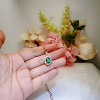 Teardrop Emerald Necklace Rose Gold Diamond Feather Leaf Green Gems Pendant Sterling Silver Pear Emerald Jewelry May Birthstone 2.75 CT #544