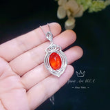 Large Sunstone Necklace, Full Sterling Silver Royal Gemstone Crown Chunky Created Orange Gemstone 13CT Sun Stone Pendant Jewelry #912