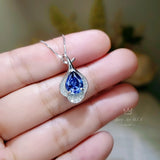 Tanzanite Necklace - 18KGP Sterling Silver Petal Jewelry - Solitaire Teardrop Genuine Lab Created Tanzanite Jewelry #426