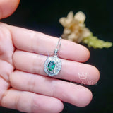 Tiny Emerald Necklace Gemstone Lotus Sterling Silver Flower Green Gemstone Pendant White Gold plated May Birthstone #328